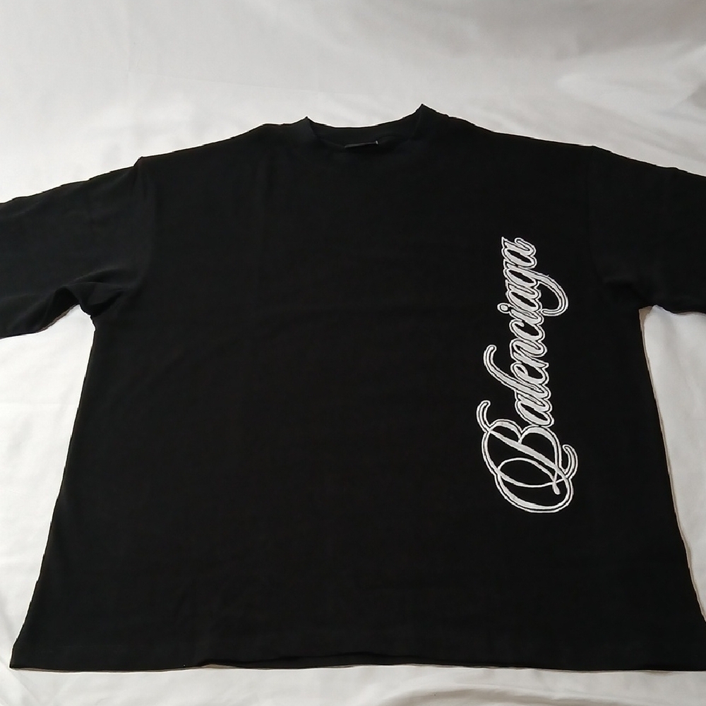 Balenciaga Black Tee with Embroided White Script - Picture 1 of 4